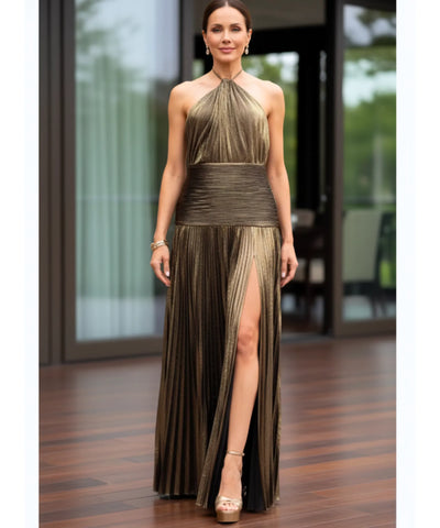 Comprar vestido de festa longo frente única plissado fenda lateral para casamento madrinha barato em promoção LADY DRESS