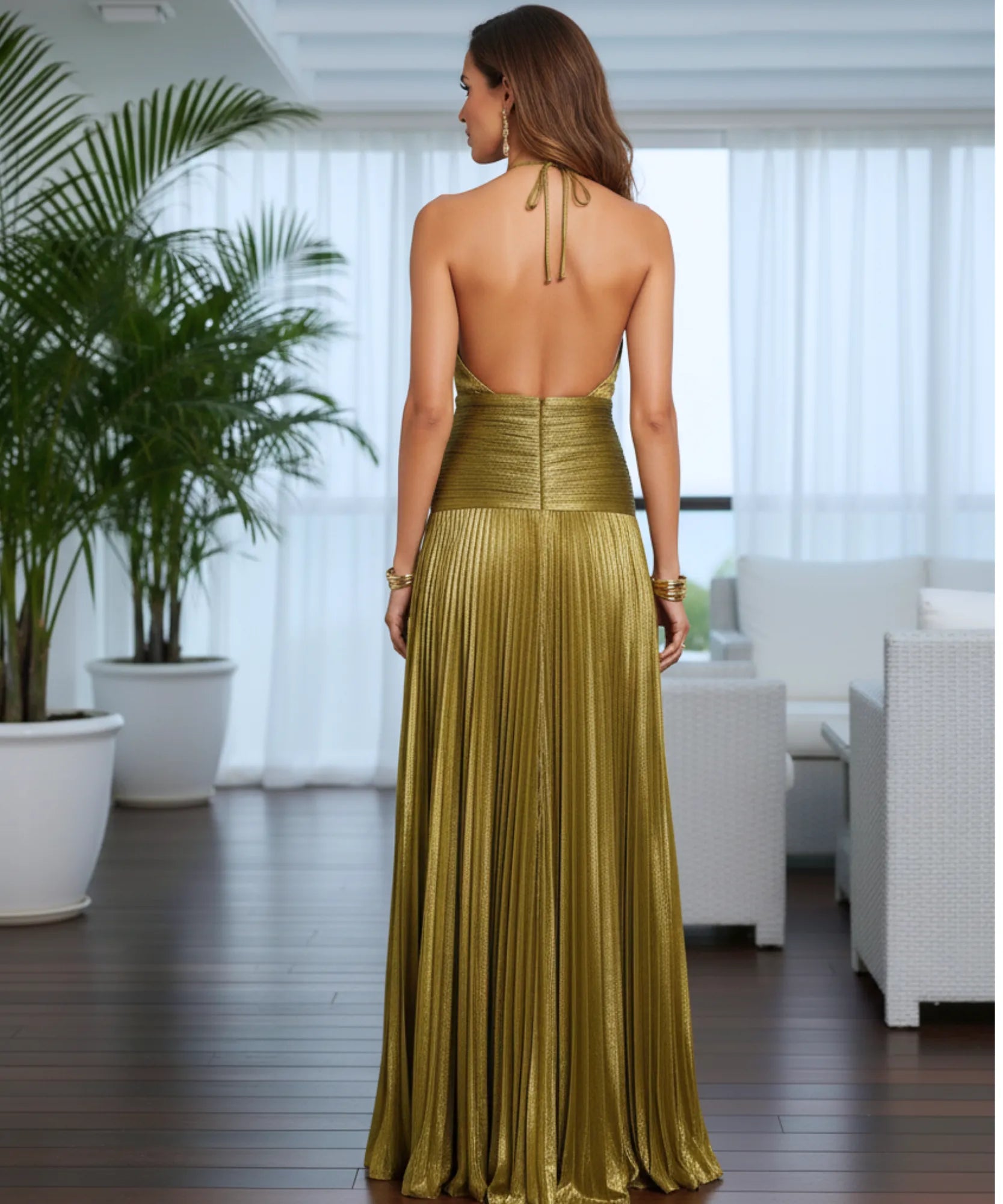 Comprar vestido de festa longo frente única plissado fenda lateral para casamento madrinha barato em promoção LADY DRESS