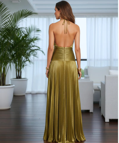 Comprar vestido de festa longo frente única plissado fenda lateral para casamento madrinha barato em promoção LADY DRESS