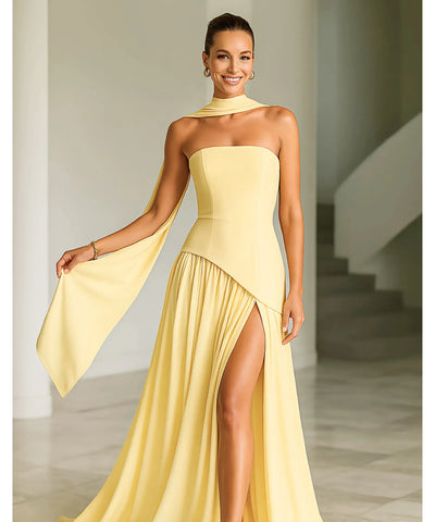 Vestido de Festa Longo Gola Choker Fenda Assimétrico Madrinha | Mier