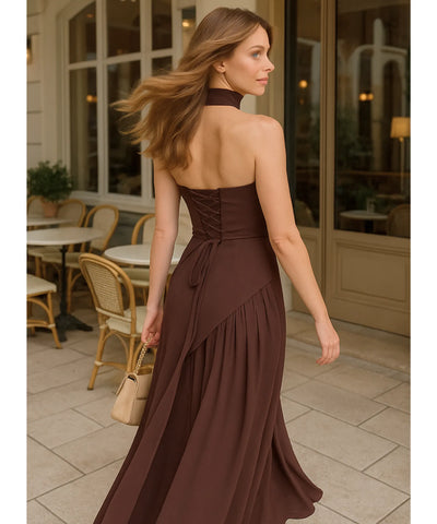 Vestido de Festa Longo Gola Choker Fenda Assimétrico Madrinha | Mier