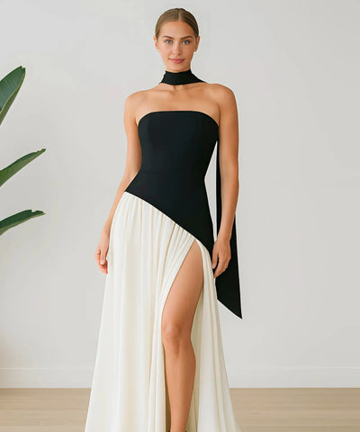 Vestido de Festa Longo Gola Choker Fenda Assimétrico Madrinha | Mier
