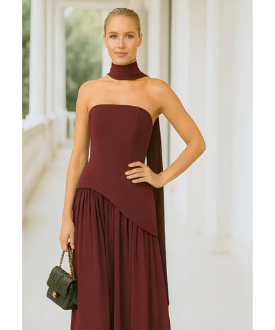 Vestido de Festa Longo Gola Choker Fenda Assimétrico Madrinha | Mier