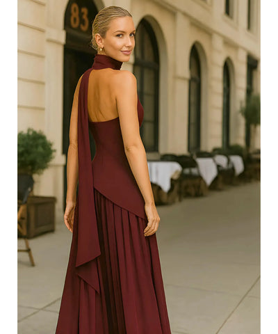 Vestido de Festa Longo Gola Choker Fenda Assimétrico Madrinha | Mier