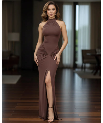 Comprar Vestido de Festa Longo Madrinhas Halter Neck Malha Premium com Fenda Elegante em promoção ZARA