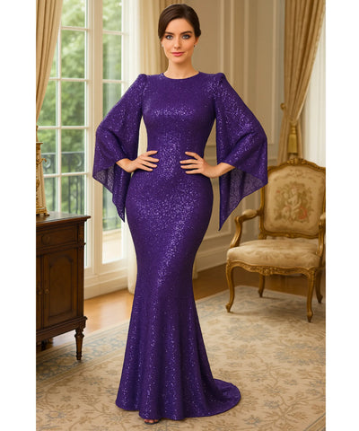 Vestido de Festa Longo Paetê Gola Média Casamento | Melanie