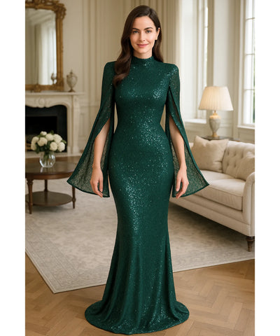 Vestido de Festa Longo Paetê Gola Média Casamento | Melanie