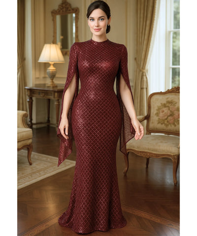Vestido de Festa Longo Paetê Gola Média Casamento | Melanie