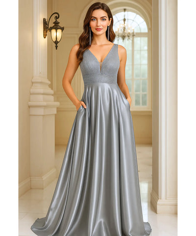 Vestido Festa Longo Paetês Cetim Decote V Elegante Madrinha | Kalil