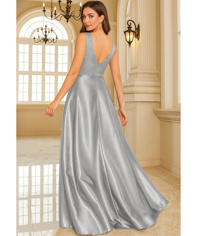 Vestido Festa Longo Paetês Cetim Decote V Elegante Madrinha | Kalil