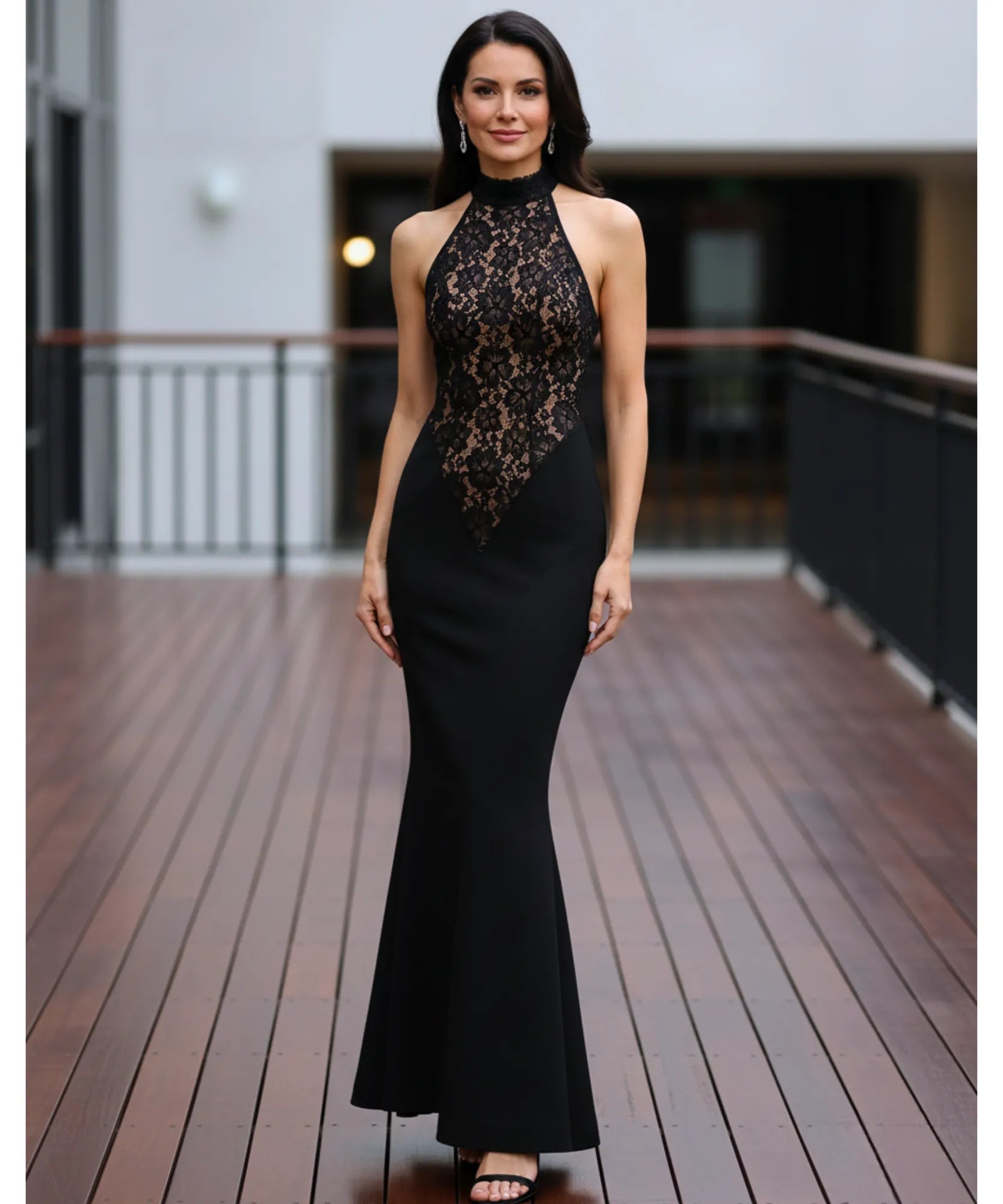 Comprar vestido festa longo renda gola alta frente única elegante formatura casamento convidada barato promoção ZARA