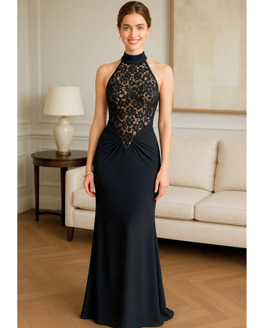 Vestido de Festa Longo Renda Gola Alta Elegante | Hera