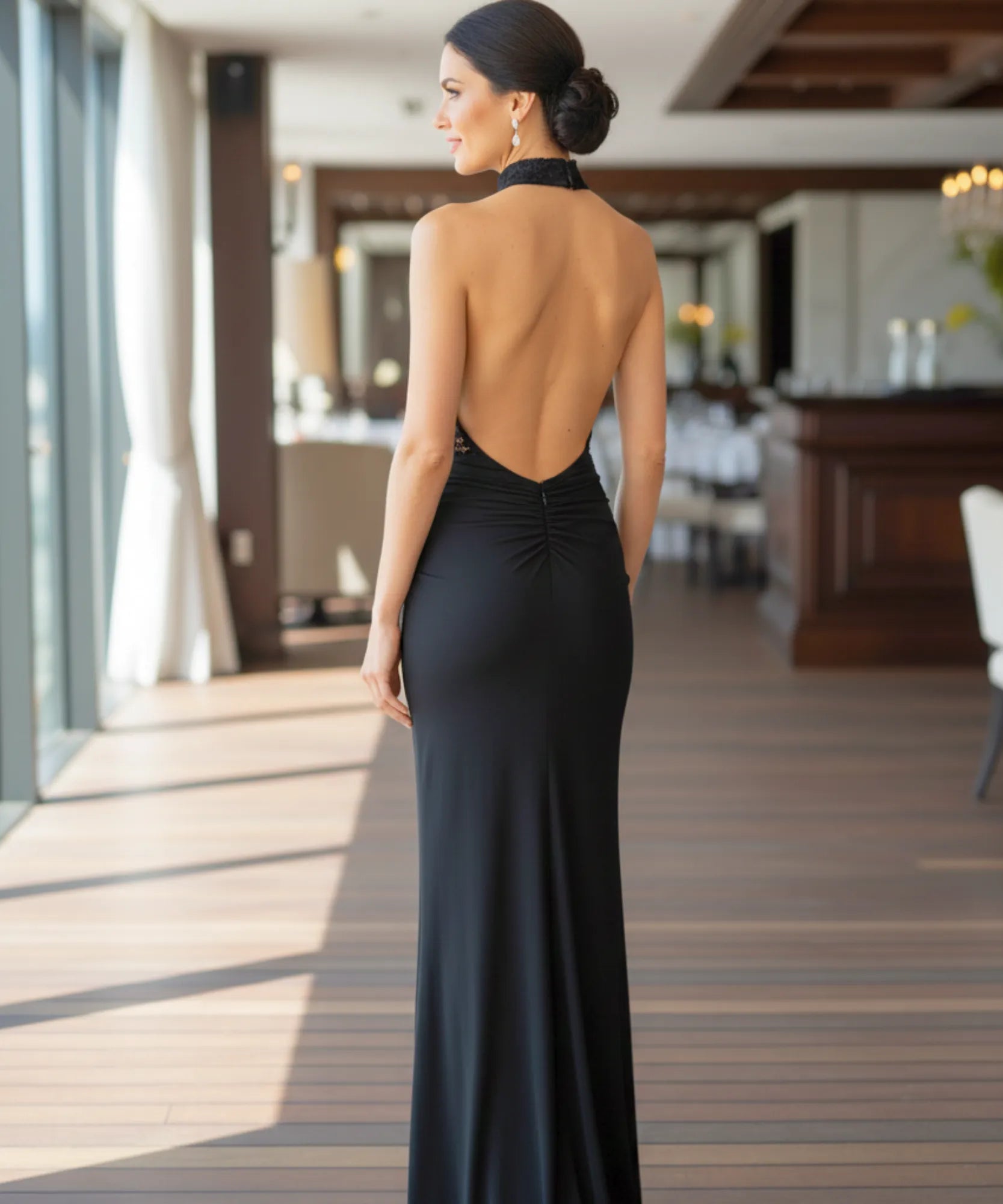 Comprar vestido festa longo renda gola alta frente única elegante formatura casamento convidada barato promoção ZARA