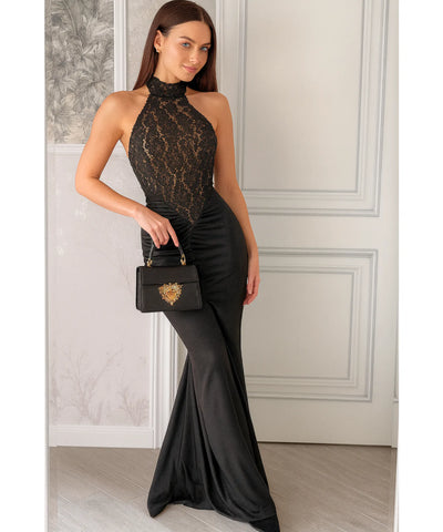 Vestido de Festa Longo Renda Gola Alta Elegante | Hera