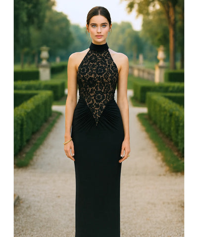 Vestido de Festa Longo Renda Gola Alta Elegante | Hera