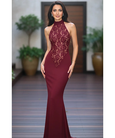Comprar vestido festa longo renda gola alta frente única elegante formatura casamento convidada barato promoção ZARA