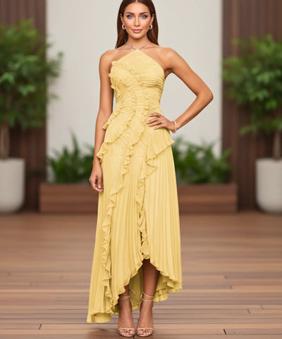 Vestido de Festa Longo Frente Única Plissado Elegante Casamento | Classic