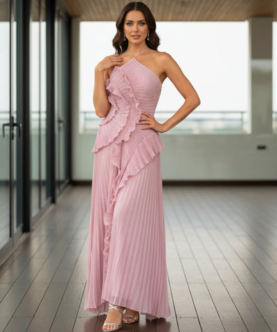 Comprar vestido de festa longo frente única plissado babados fenda lateral para casamento formatura barato em promoção LADY DRESS
