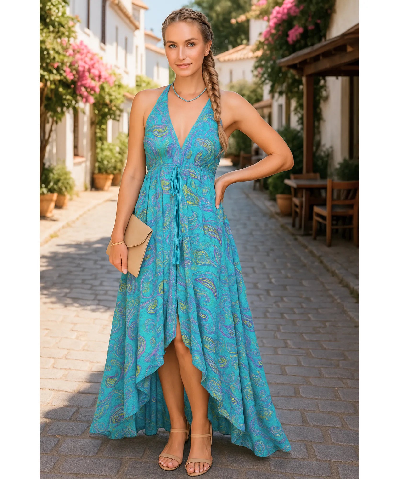 Comprar vestido indiano longo feminino estampado viscose frente única casual verão promoção barato ZARA