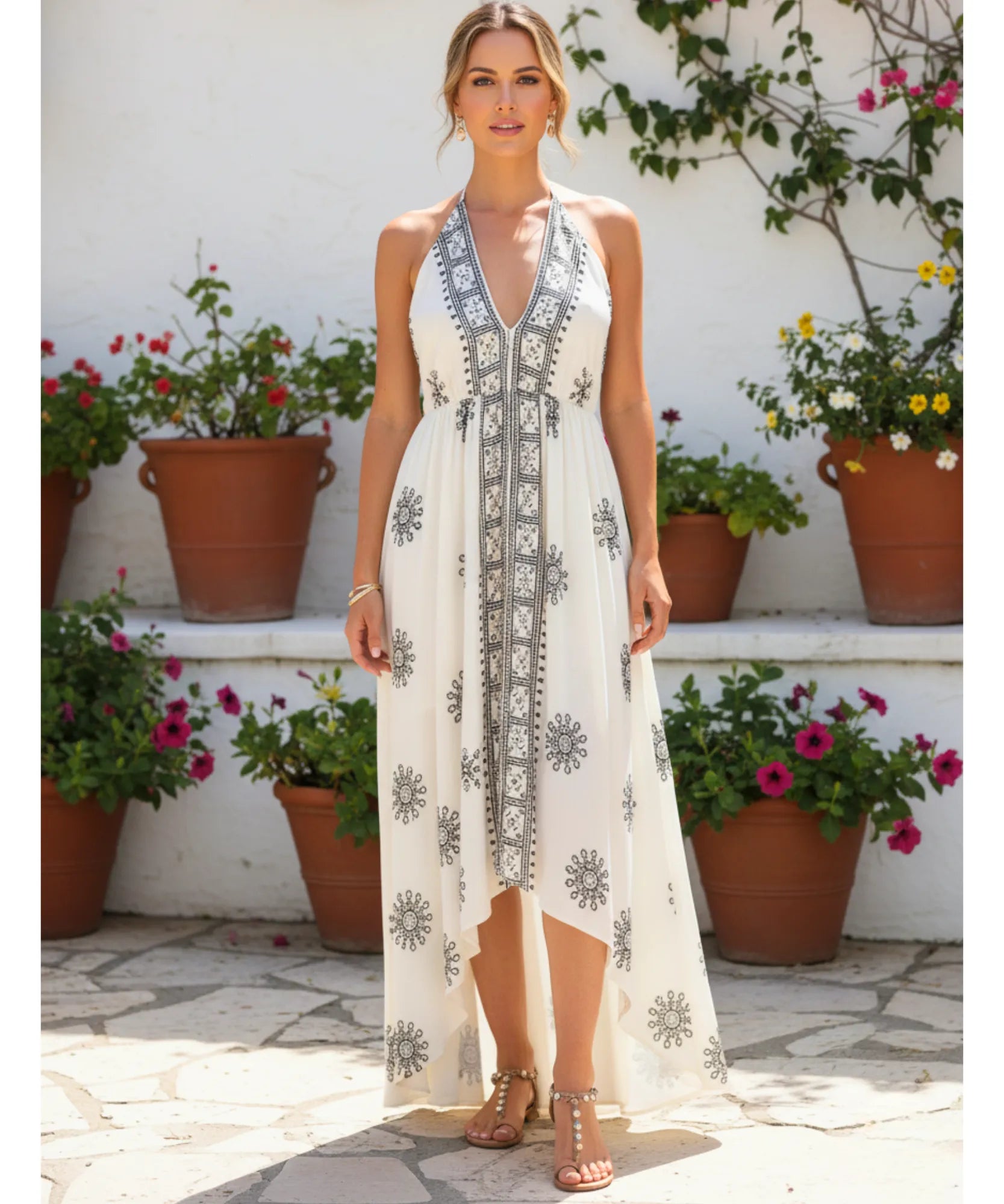 Comprar vestido indiano longo feminino estampado viscose frente única casual verão promoção barato ZARA