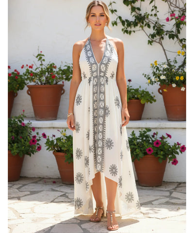 Comprar vestido indiano longo feminino estampado viscose frente única casual verão promoção barato ZARA