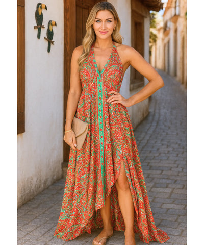 Vestido Indiano Longo Feminino Estampado Boho Casual | Acque