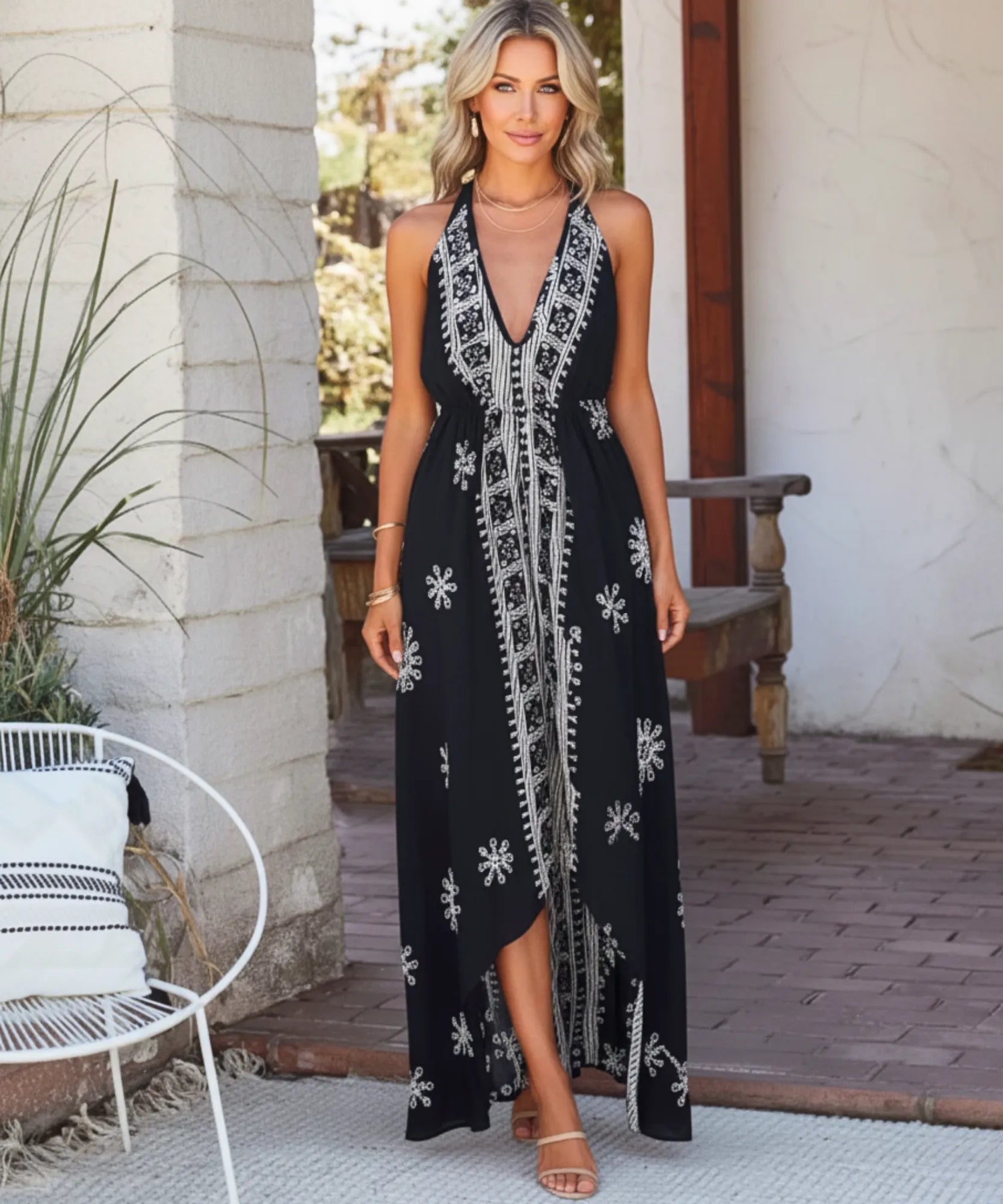 Comprar vestido indiano longo feminino estampado viscose frente única casual verão promoção barato ZARA