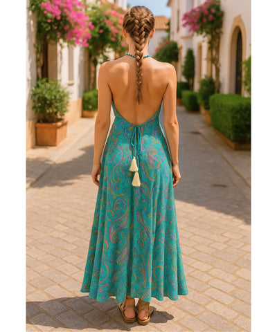 Comprar vestido indiano longo feminino estampado viscose frente única casual verão promoção barato ZARA