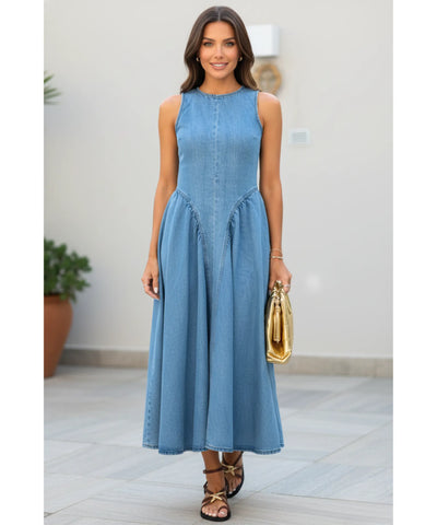 Vestido Jeans Midi Feminino Regata Confortável Elegante  | Belis