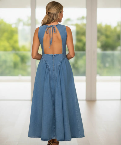 Comprar vestido jeans feminino midi regata com amarração casual confortável em promoção ZARA