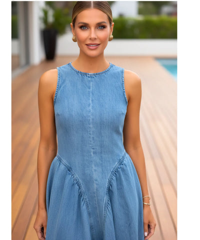 Vestido Jeans Midi Feminino Regata Confortável Elegante  | Belis