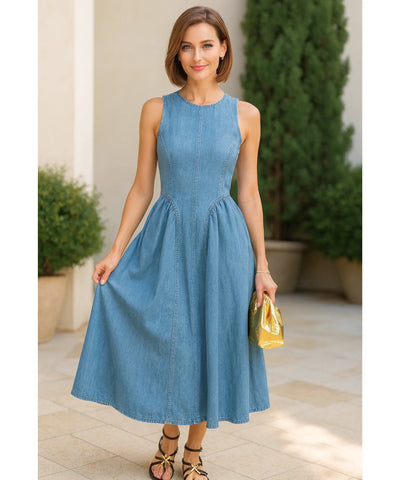 Vestido Jeans Midi Feminino Regata Confortável Elegante  | Belis