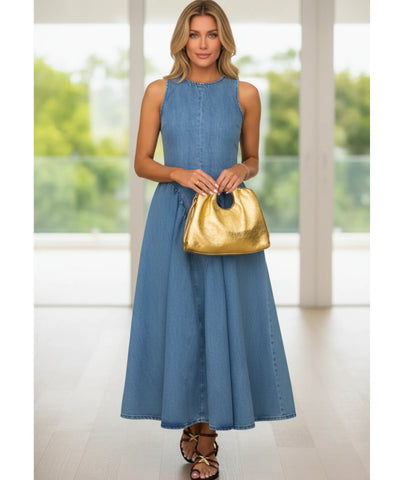 Vestido Jeans Midi Feminino Regata Confortável Elegante  | Belis