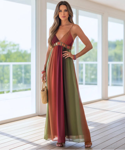 Comprar vestido longo boho alças finas decote V elegante feminino barato promoção ZARA