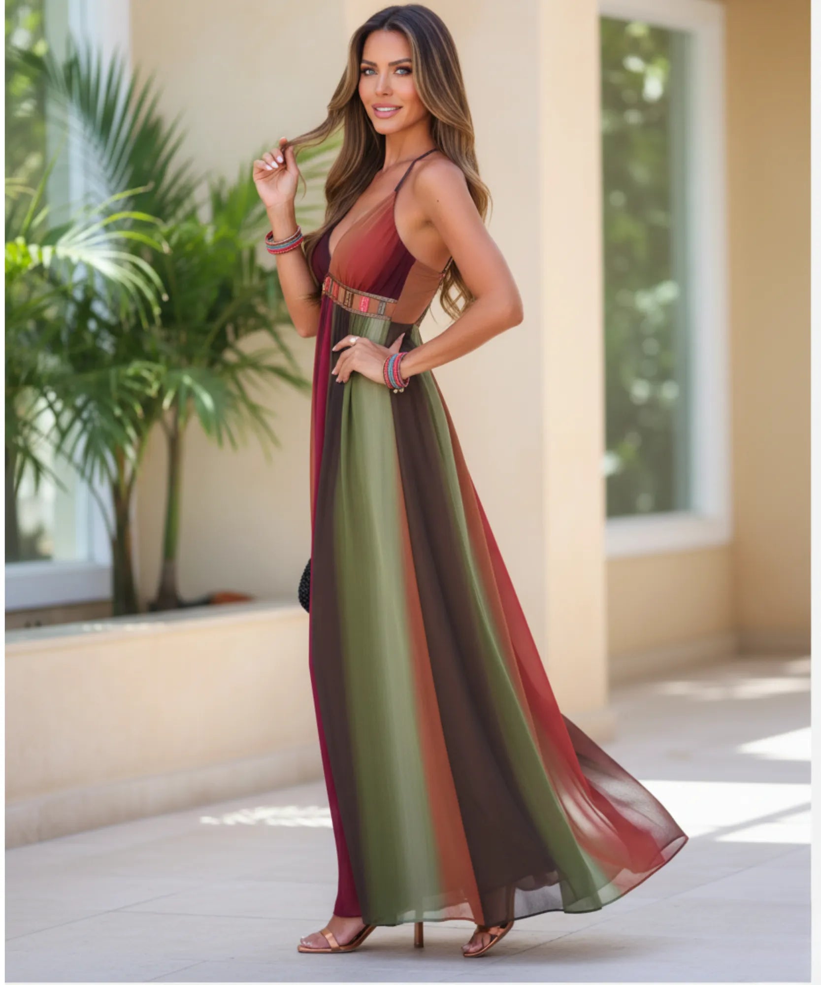 Comprar vestido longo boho alças finas decote V elegante feminino barato promoção ZARA