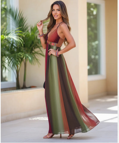 Comprar vestido longo boho alças finas decote V elegante feminino barato promoção ZARA