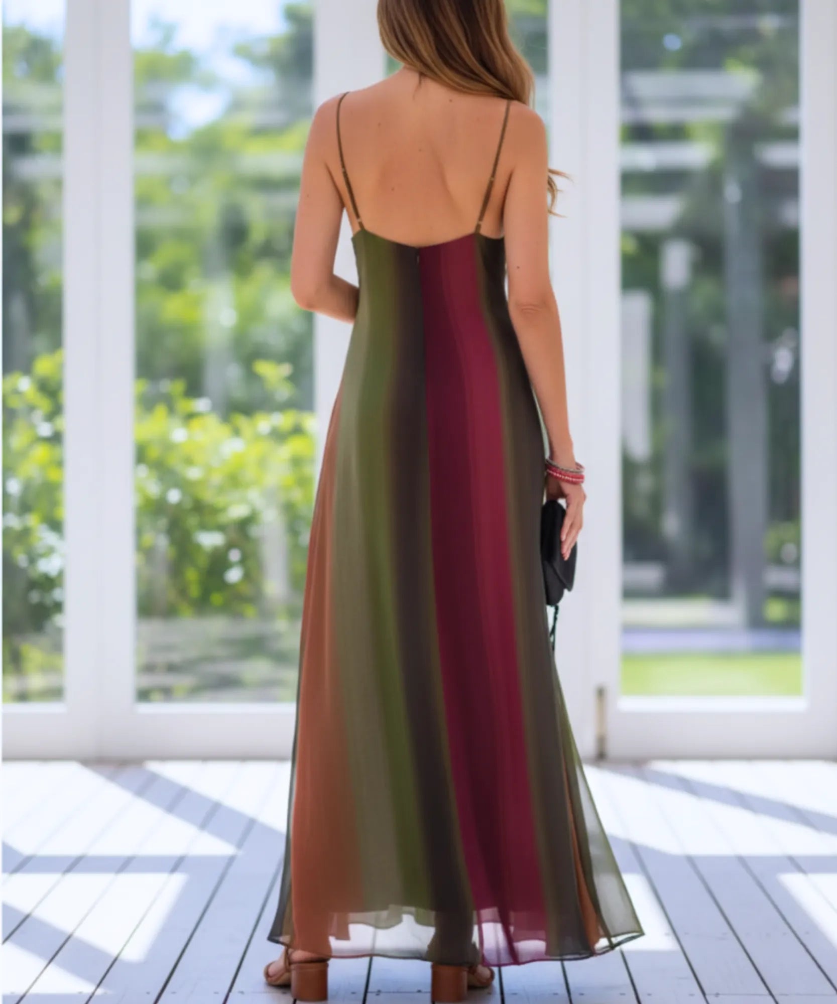 Comprar vestido longo boho alças finas decote V elegante feminino barato promoção ZARA