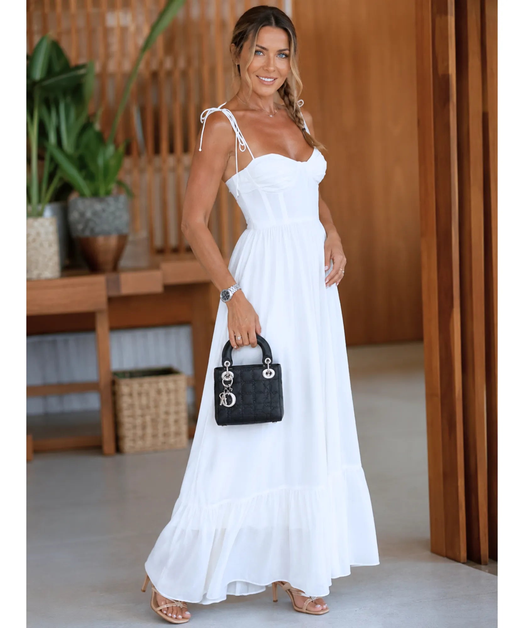 Comprar vestido longo branco em promoção Anellimn