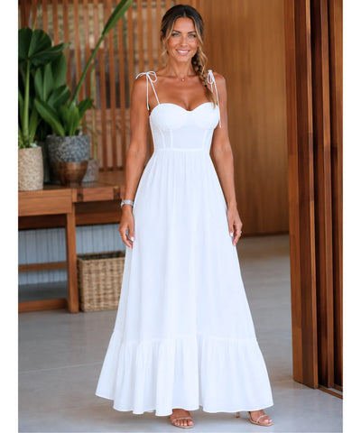 Comprar vestido longo branco em promoção Anellimn