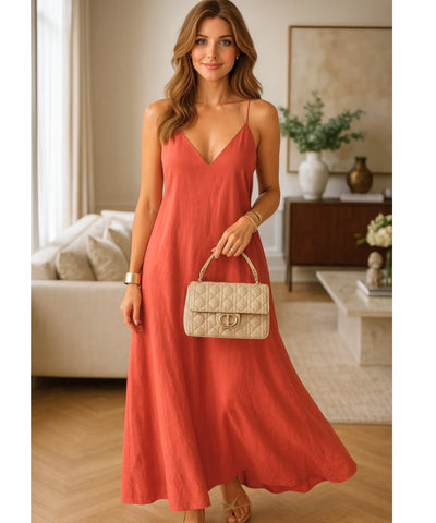 Vestido Longo Chemise Alças Finas Feminino Elegante | Deni