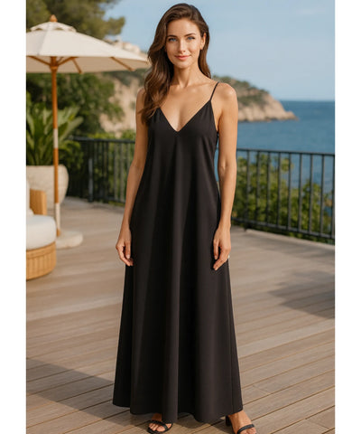 Comprar vestido longo chemise preto feminino com alças finas decote V elegante para festa verão barato promoção ZARA
