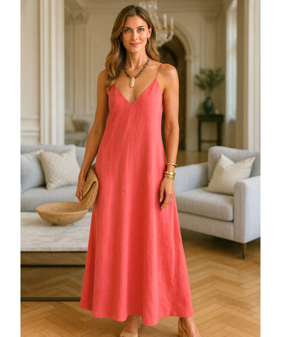 Vestido Longo Chemise Alças Finas Feminino Elegante | Deni