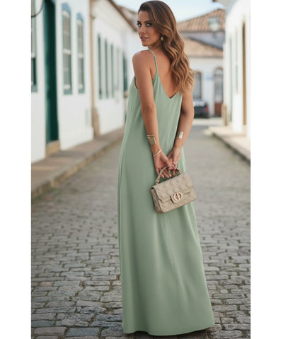 Comprar vestido longo chemise feminino com alças finas decote V elegante para festa verão barato promoção ZARA
