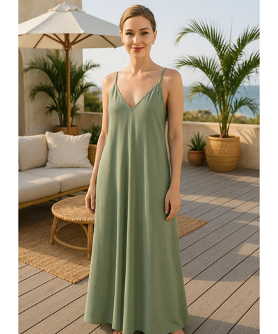 Vestido Longo Chemise Alças Finas Feminino Elegante | Deni