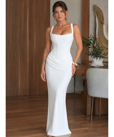 Comprar vestido longo costas nuas franzido em promoção Anellimn
