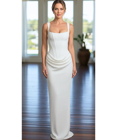Comprar vestido longo de festa colado sereia franzido lateral alças reguláveis em promoção ANELLIMN