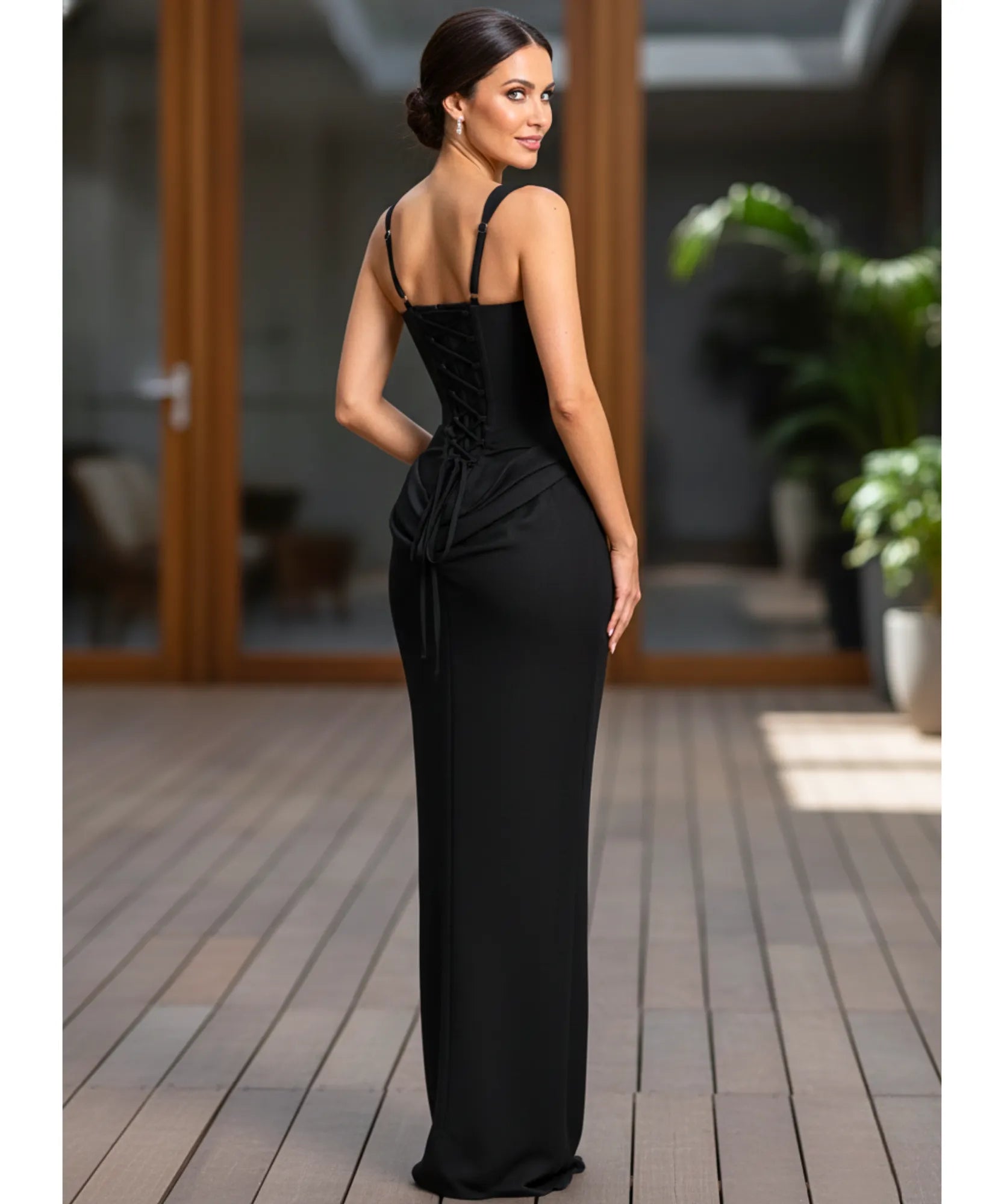 Comprar vestido longo de festa colado sereia franzido lateral alças reguláveis em promoção ANELLIMN