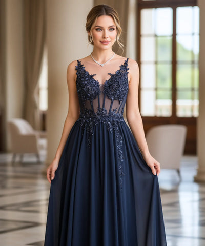 Vestido Longo de Festa com Renda Elegante para Madrinhas | Zila
