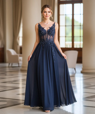 Vestido Longo de Festa com Renda Elegante para Madrinhas | Zila