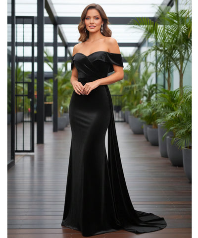 Comprar Vestido longo de cetim ombro a ombro com cauda para festas, madrinhas e formaturas barato ZARA